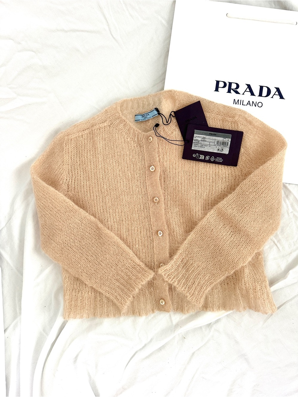 Prada Peach Mohair Button-Front Cardigan